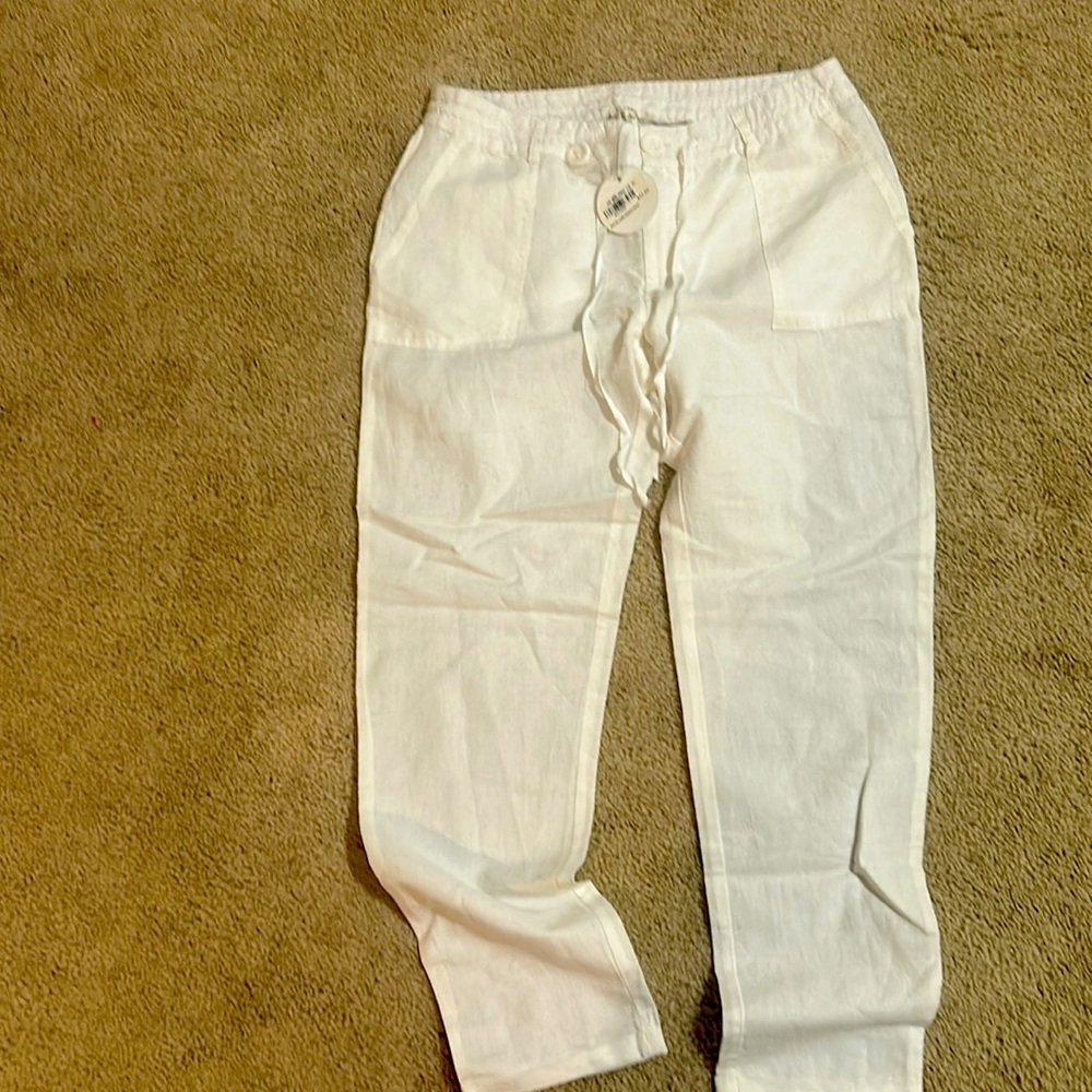 NET White En Crème Cropped White Linen Beach Pants